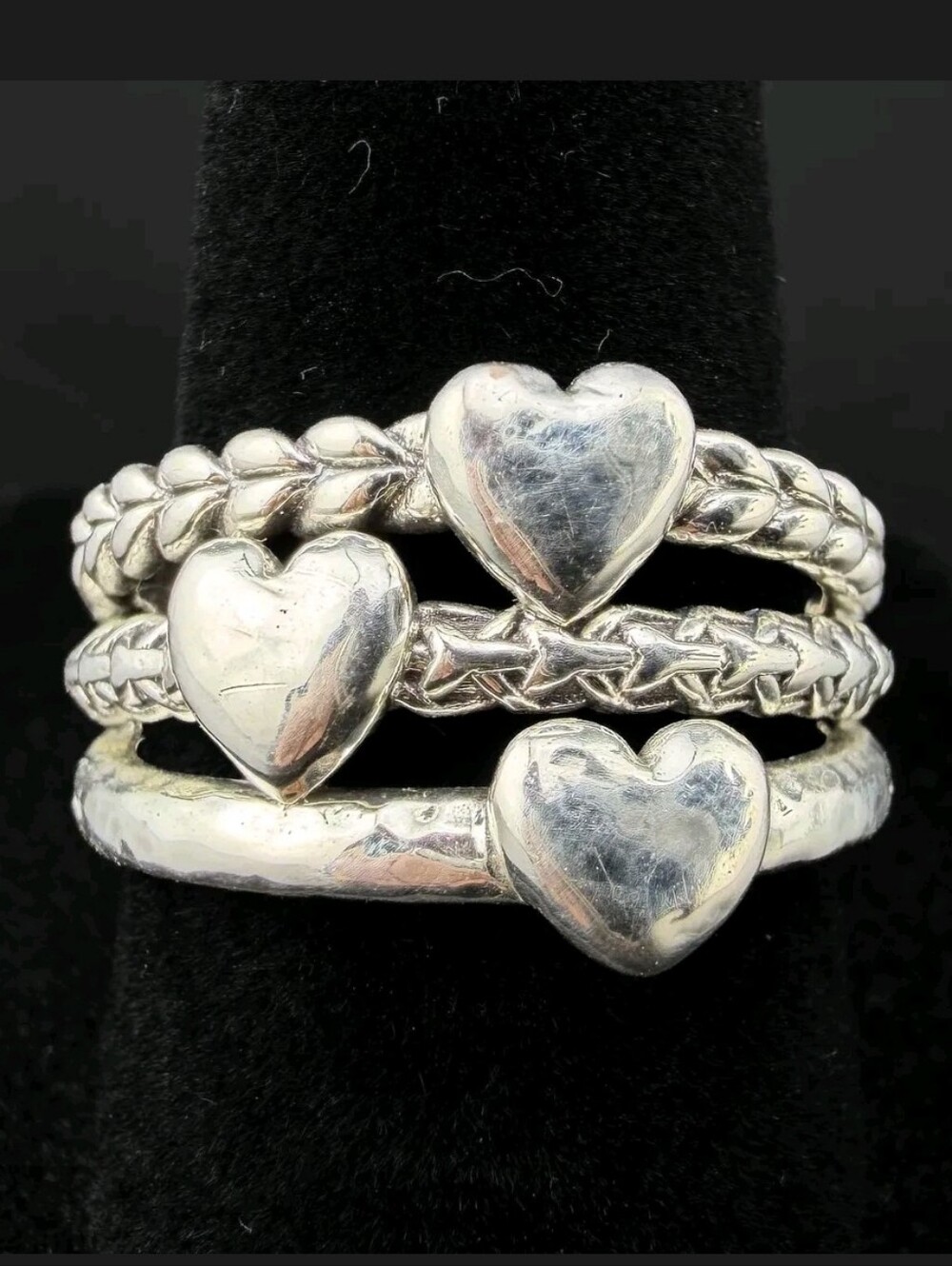 John Hardy JAI Sterling Silver Triple HeartMulti-Row Ring - Size 8